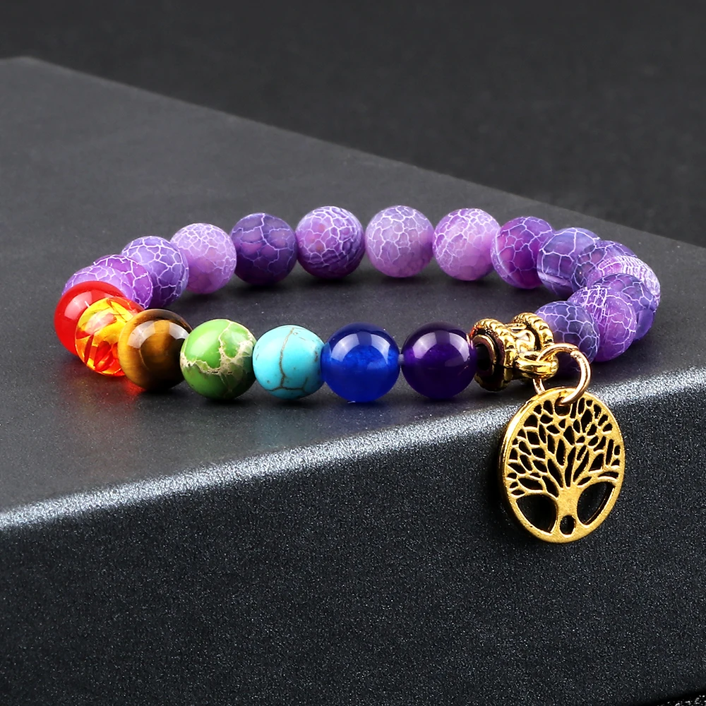

Reiki 7 Chakra Healing Bracelets Tree Of Life OM Symbol Natural Stone Beads Bracelet&Bangle Tibetan Buddhist Women Men Jewelry