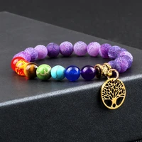 reiki 7 chakra healing bracelets tree of life om symbol natural stone beads braceletbangle tibetan buddhist women men jewelry