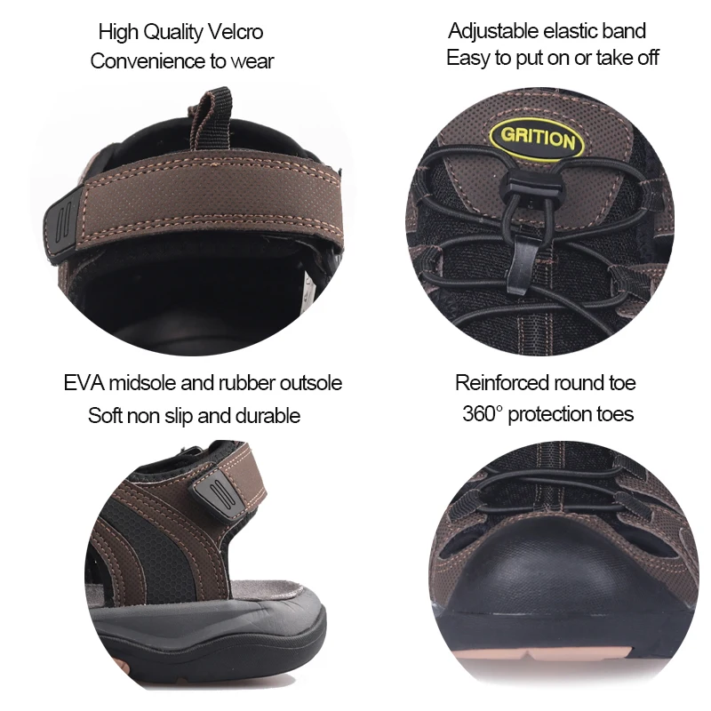 Сандалии GRITION мужские из экокожи пляжная обувь с закрытым носком клоги плоская