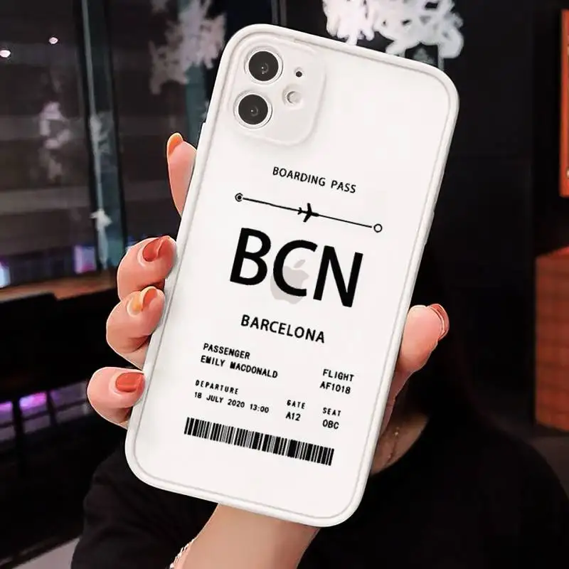 

Personalised Plane Ticket Coque Phone Cases Matte Transparent for iPhone 7 8 11 12 s mini pro X XS XR MAX Plus cover funda