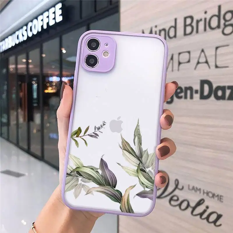 

Flower purple leaves Peony daisy Phone Cases Matte Transparent for iPhone 7 8 11 12 s mini pro X XS XR MAX Plus cover funda