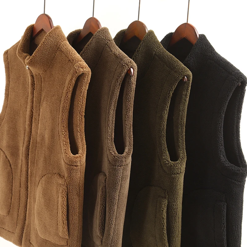 

2021 Autumn Winter Mens Cashmere Sleeveless Vests Men Soft Casual Wear On Both Sides Vests Male Velvet Fleece Thicken Waistcoat