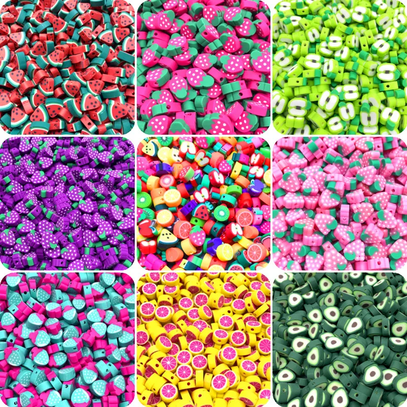 

30pcs/lot 10mm Fruit Beads Polymer Clay Beads Mixed Color Polymer Clay Spacer Beads For Jewelry Making DIY Bracelet necklace