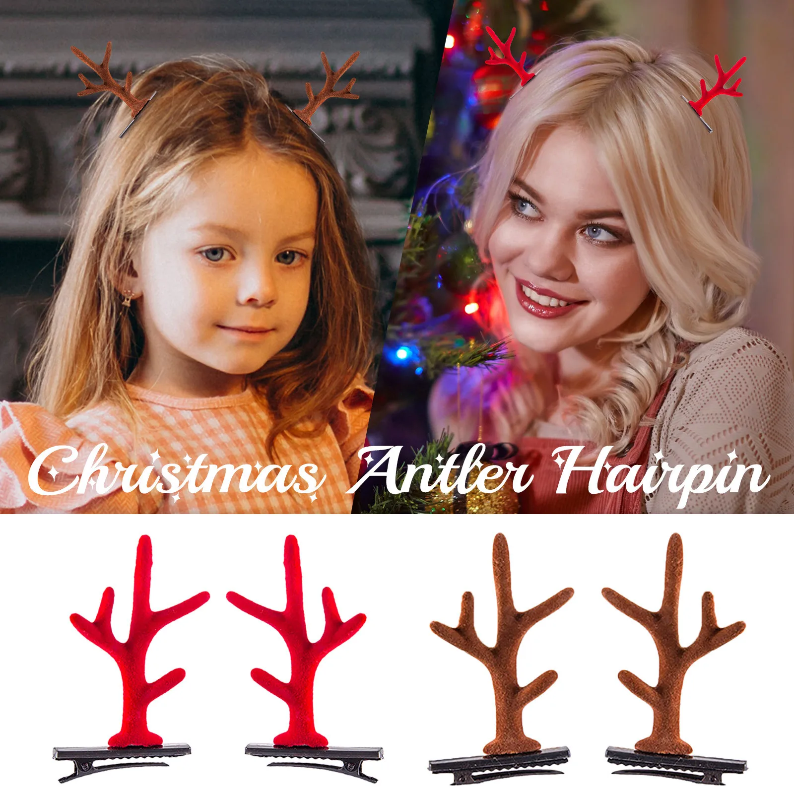 

Рождественский маленький подарок для детей заколка для волос с золотым порошком и оленьими рогами, набор заколок для волос, головной убор, Р...