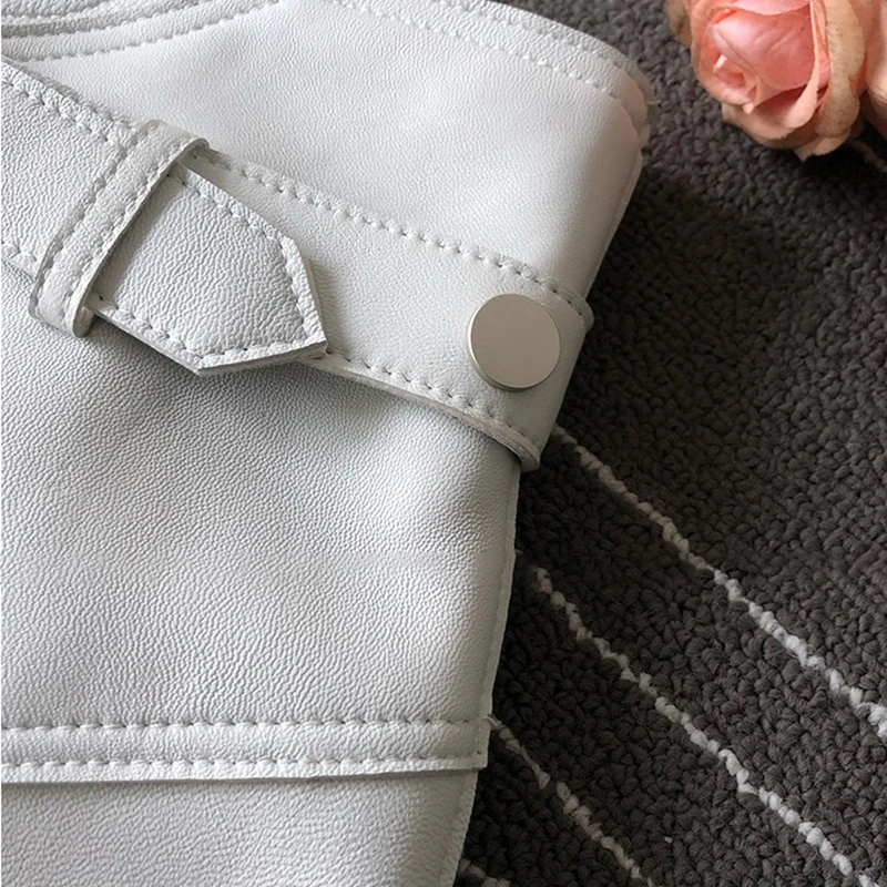 

summer High waist skirt Soft plus size clothing for women Short black leather skirt women belt White faux leather skirts