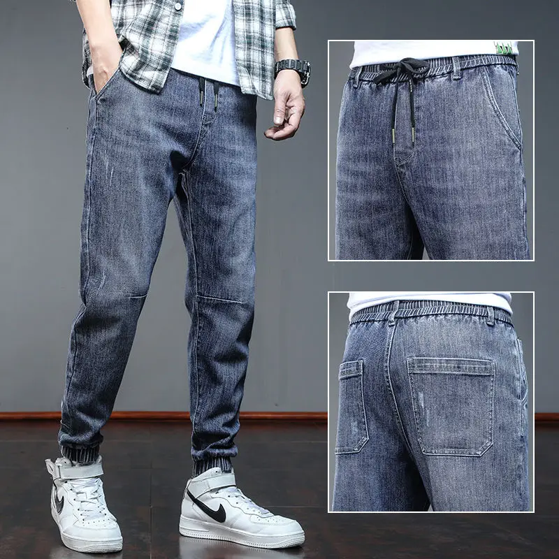 

2021 spring Korean version of loose denim men's trend Harlan tooling trousers