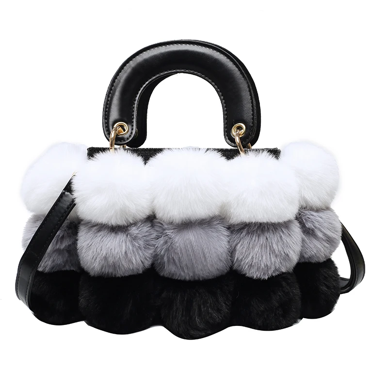 

Hairball Contrast color Tote bag 2021 Winter New Quality PU Leather Women's Designer Handbag Cute Lady Shoulder Messenger Bag