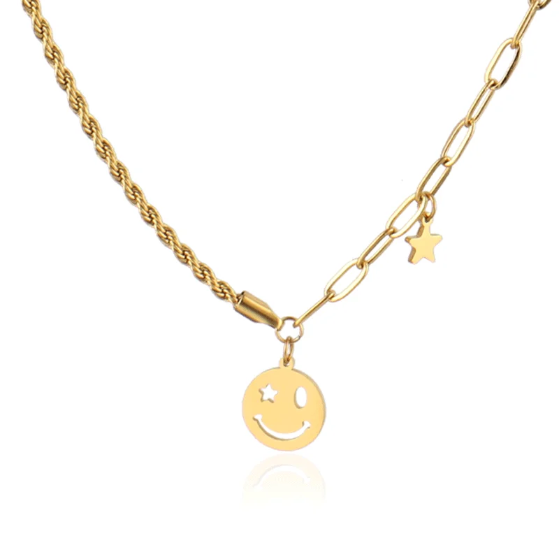 Винтажное ожерелье из нержавеющей стали для женщин мужчин улыбающееся лицо с