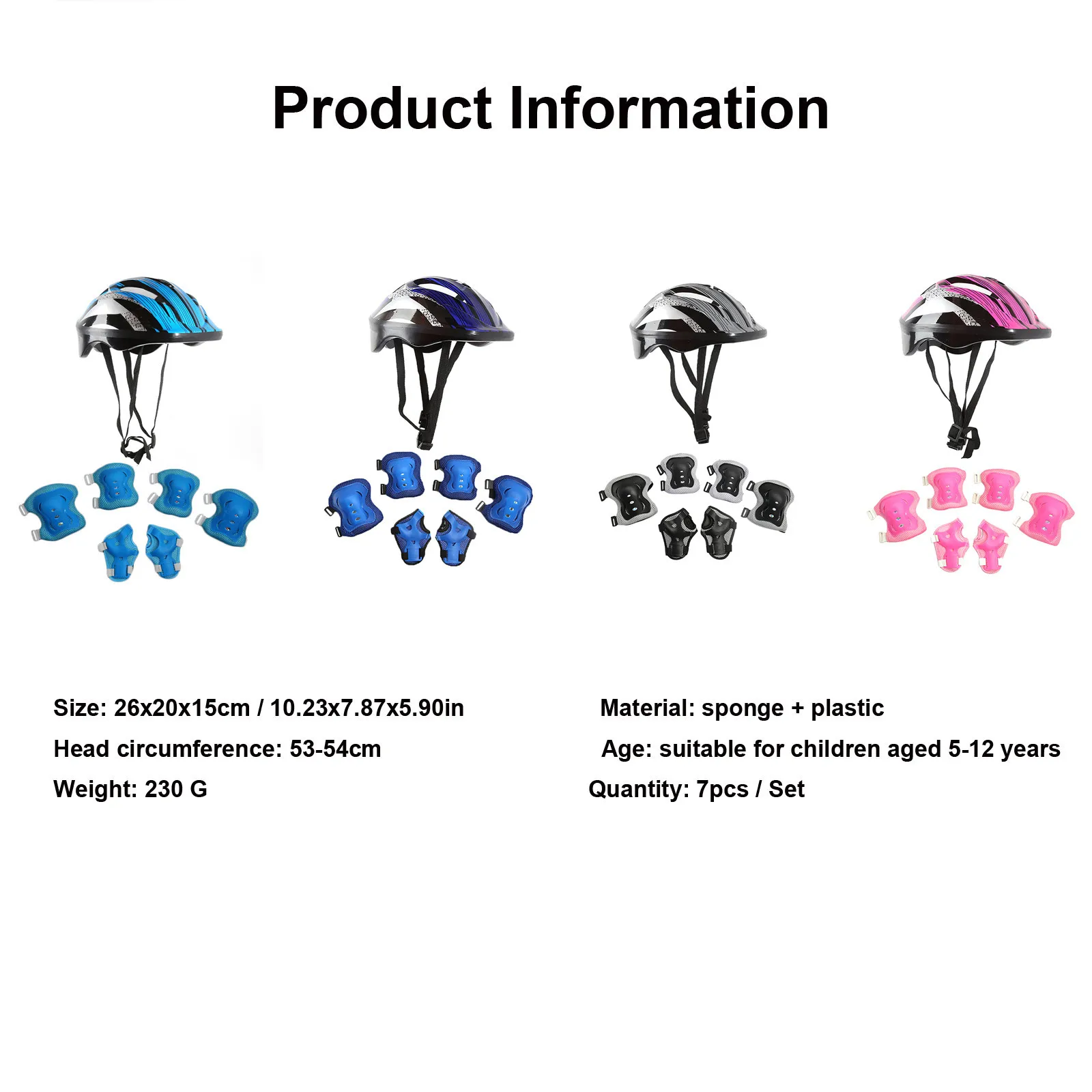 

7pcs/set Children's Skating Protective Gear Children Kids Safety Helmet Knee Elbow Pad Sets Cycling Skate Bicycle Helmet Kit #T2