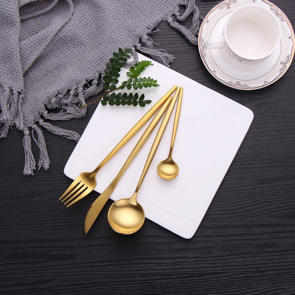 

Gold Flatware Kitchen Utensils Stainless Steel Dinnerware Travel Cutlery Set Dessert Tableware Set Knife Fork Spoon Combination