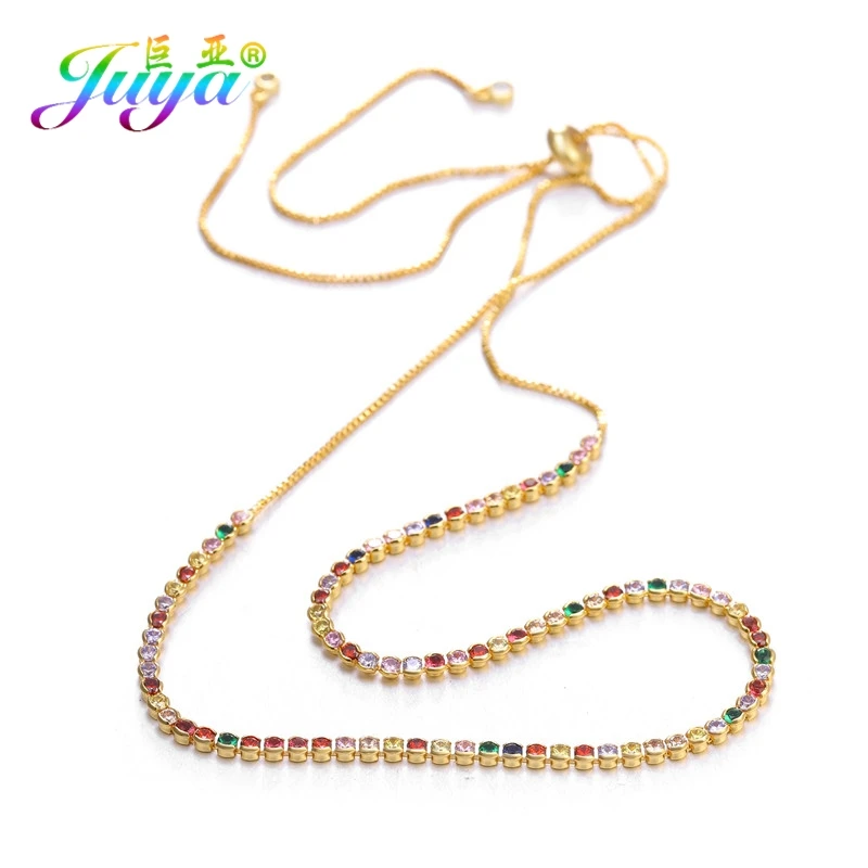 Женское Ожерелье Juya регулируемое колье-слайдер с радужными кристаллами