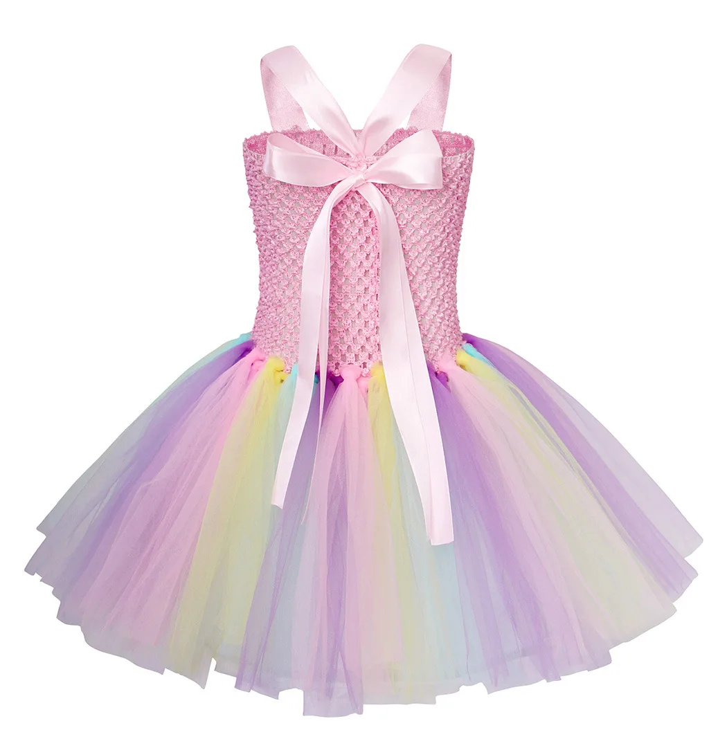 Unicorn Tutu Dress With Headband Fancy Girl Party Dresses Halloween Cosplay Rainbow Tulle Princess Kids Costumes | Тематическая
