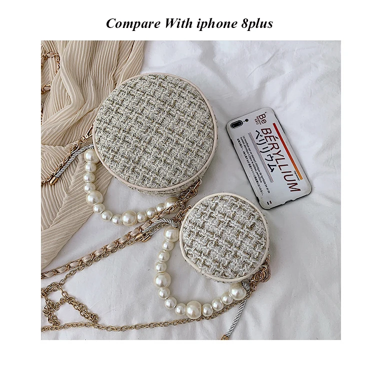 bolsos модные женские сумки-почтальон, круглая сумка на плечо, дизайнерская сумка через плечо, твидовые сумки для женщин, жемчужное колье, сумка