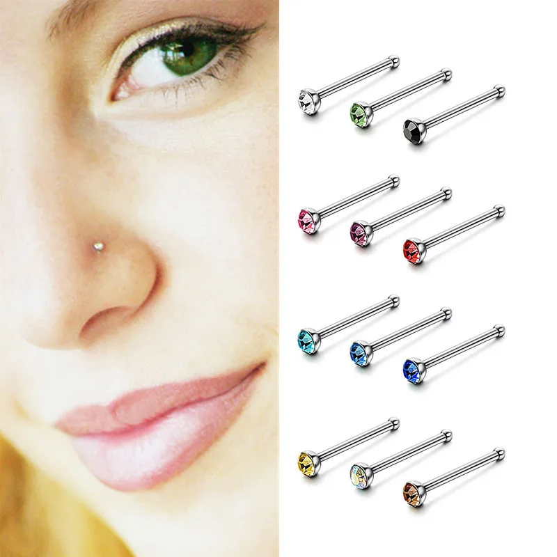 Стразы из нержавеющей стали для пирсинга носа серьги-гвоздики ювелирное изделие