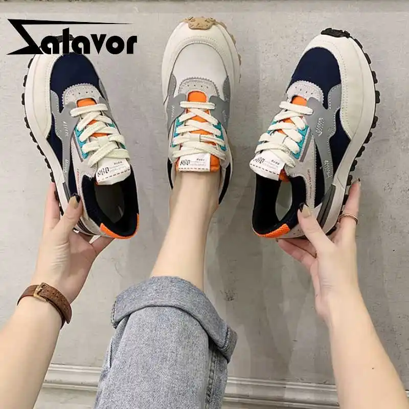 

ZALAVOR Новая женская обувь из натуральной кожи смешанных Цвет Женские кроссовки модная повседневная обувь женская обувь Размеры; Большие раз...