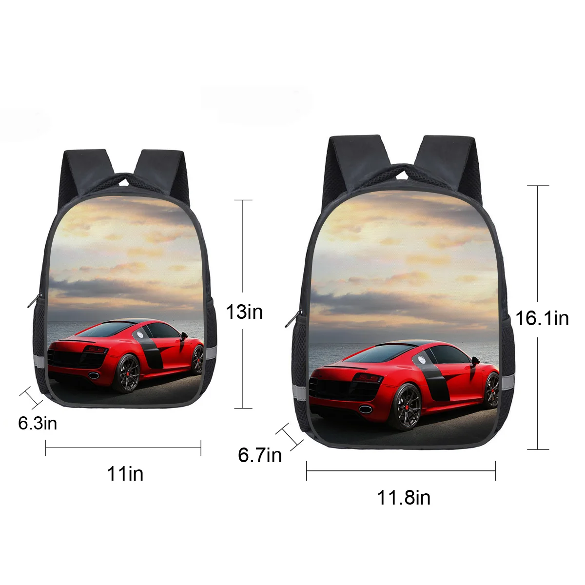 Red Sports Car Sea View Laptop Backpacks School Bag Child Book Bags Bottle Side Pockets Student |