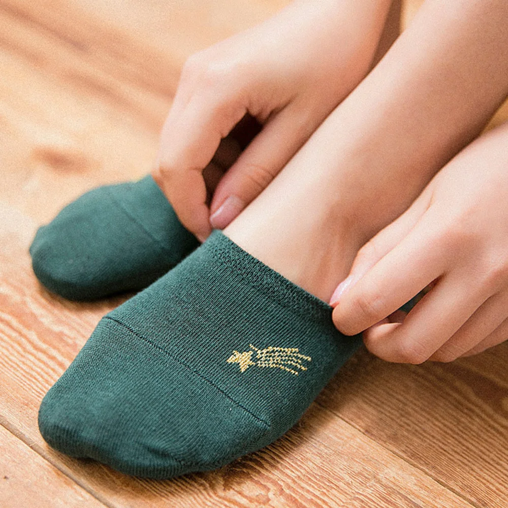 Embroidered Feather Expression Woman Socks Cool Invisible Cotton Brand Casual Boat Socks Spring Summer No Show Cotton Socks