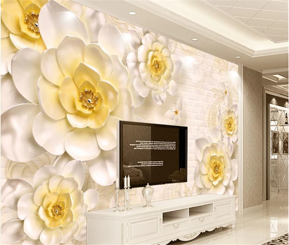 Beibehang большие индивидуальные рельефные бежевые цветы камелии европейские 3D ТВ