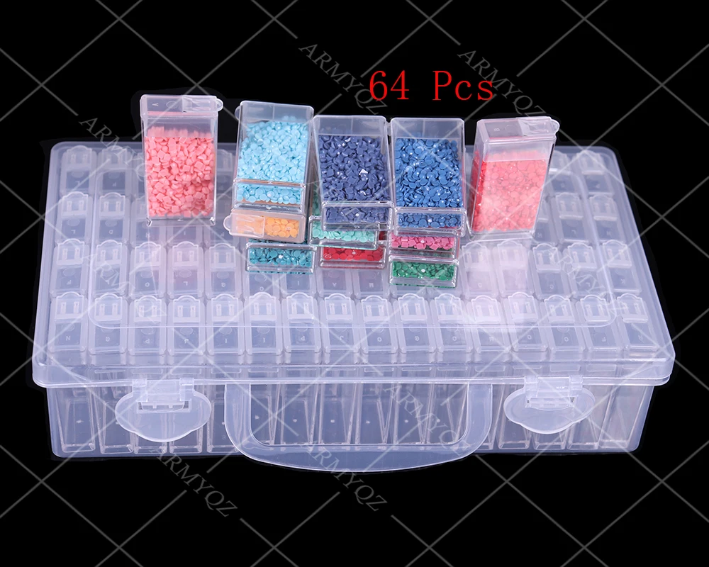 PDMDOG-caja de almacenamiento de diamantes, contenedor de 64 piezas, soporte de pintura de diamantes de pl&aacute;stico, nuevos accesorios de pintura-2