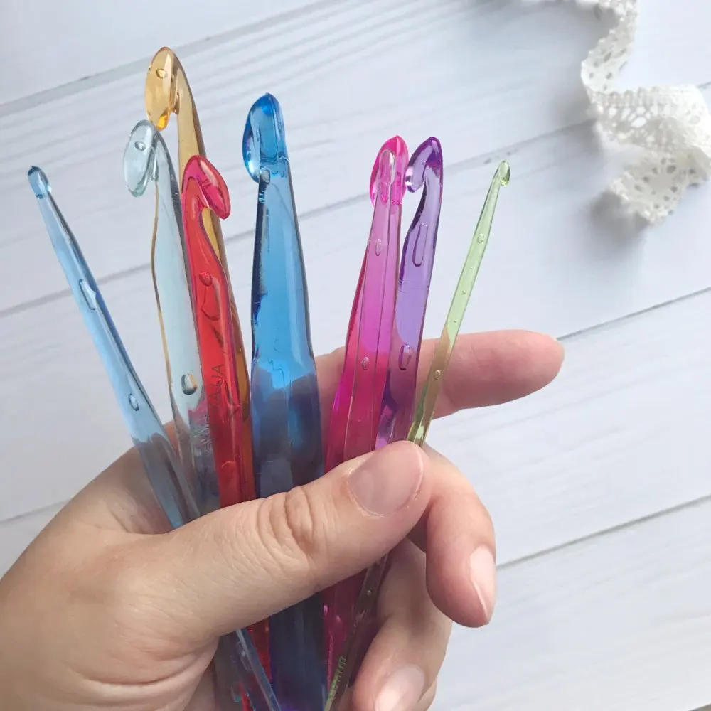 9 шт./компл. Пластиковые акриловые крючки для вязания крючком 3 мм 4 5 6 7 8 10 12 Прямая