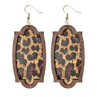 2021 wholesale wood leopard leather earrings geometric color leather wood earrings ins fashion gifts for women girl