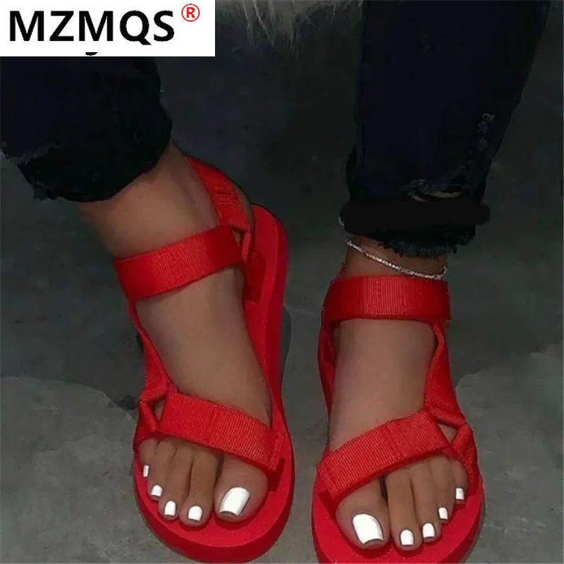 

2021 New Summer Women Flat Sandals Fashion Retro Velcro Women Flat Sandals Outdoor Beach Open Toe Women Sandals Zapatos Mujer
