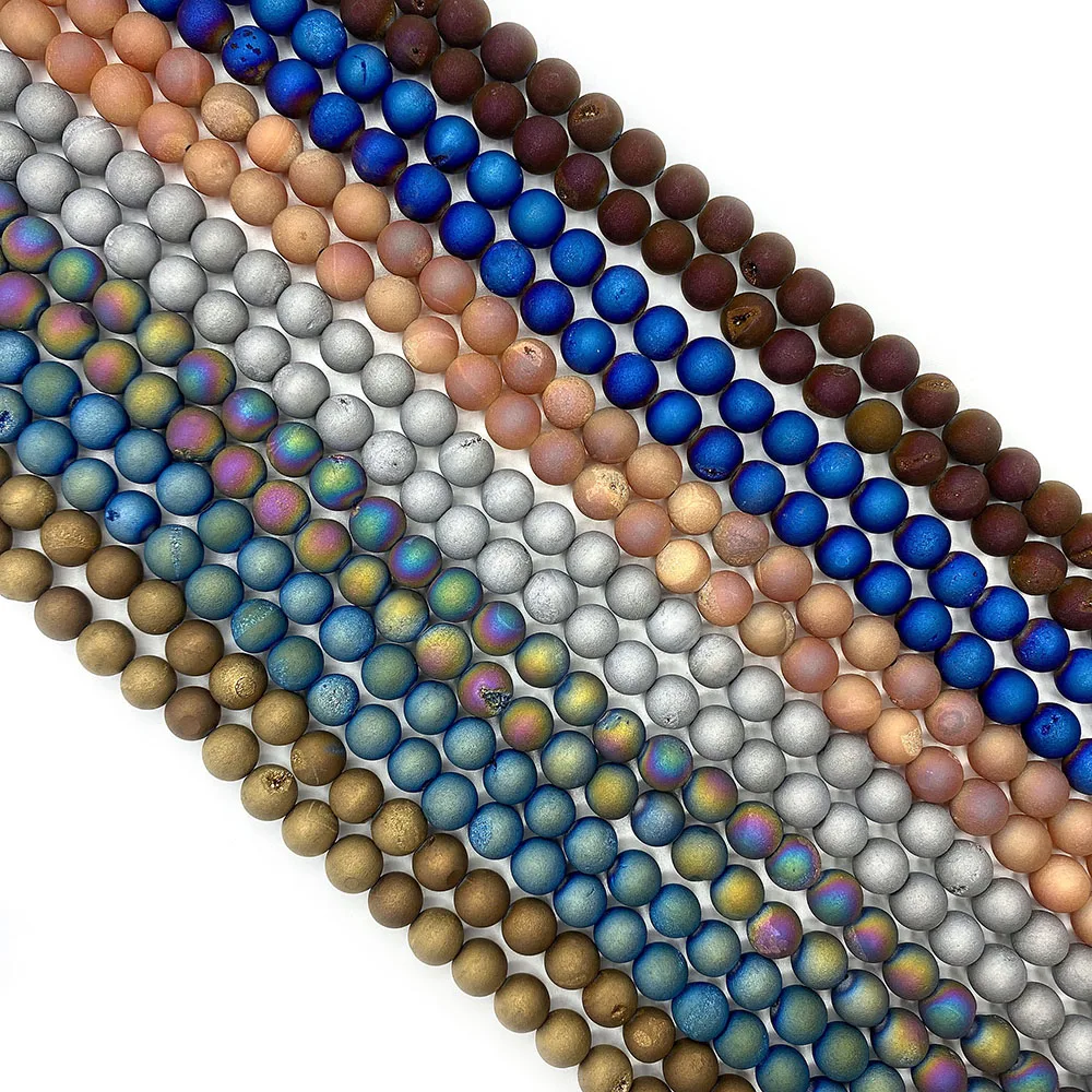 

1 Strand 6-10mm Electroplating Round Shape Stone Beads Strand Natural Semi-precious Stone Dull Polish DIY for Making Necklace