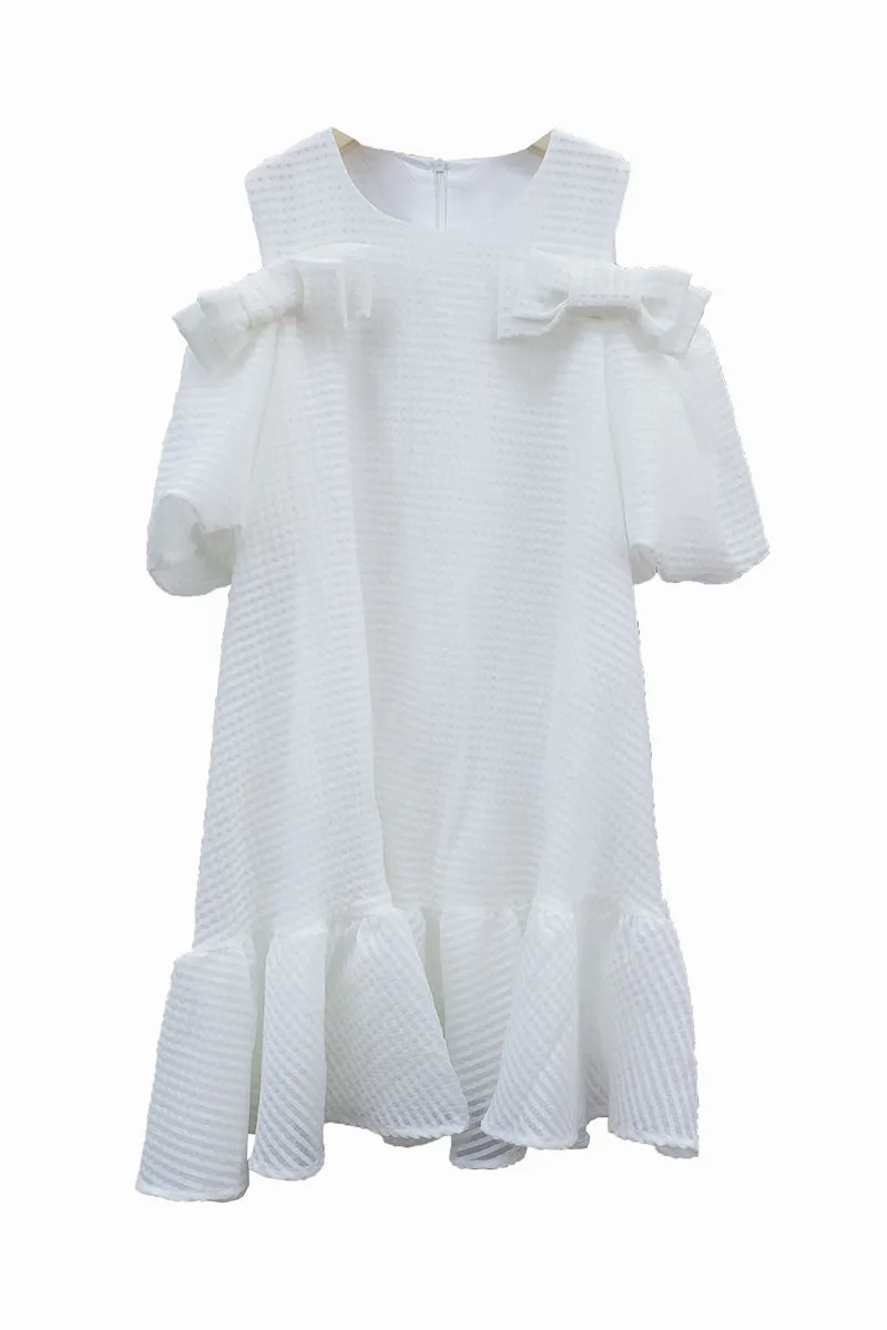 

SuperAen 2021 Summer New Fashion Leak Shoulder Puff Sleeve A-LINE Ruffles Casual Solid Dresses Women