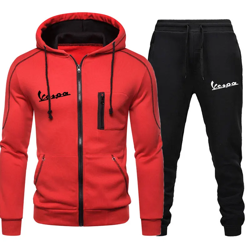 

New Brand Vespa Hoodie Sweatshirt Men's Sportswear + Sports Pants Set Casual Harajuku Hoodie Hip Hop Men's zipper Hoodie suits m