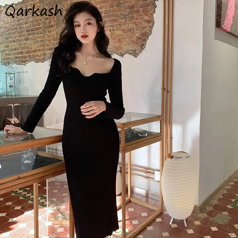 Платье женское черное элегантное шикарное на весну и осень новая Корейская