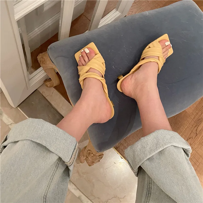 

2021 Slippers Female Women Shoes High Heels Woman Ladies Mules Shoes Women Pumps Fashion Lady Outside Slippers Shoes For Women