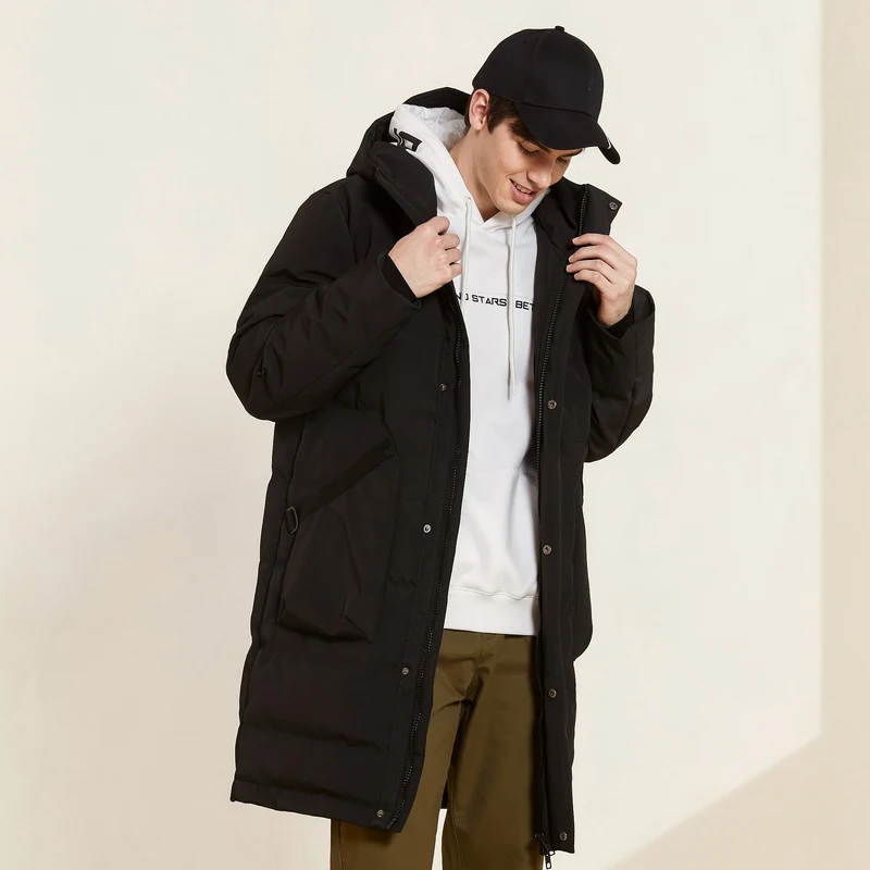 Metersbonwe  Long Down Winter Jackets Business Hooded Thick Winter Down Coat Men Solid Fashion Overcoat Outerwear Warm