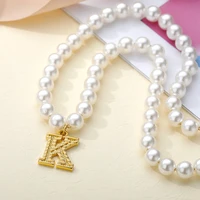 goth initial letter necklace for women a z alphabet simulated pearl necklaces choker chain vintage jewelry collier bijoux