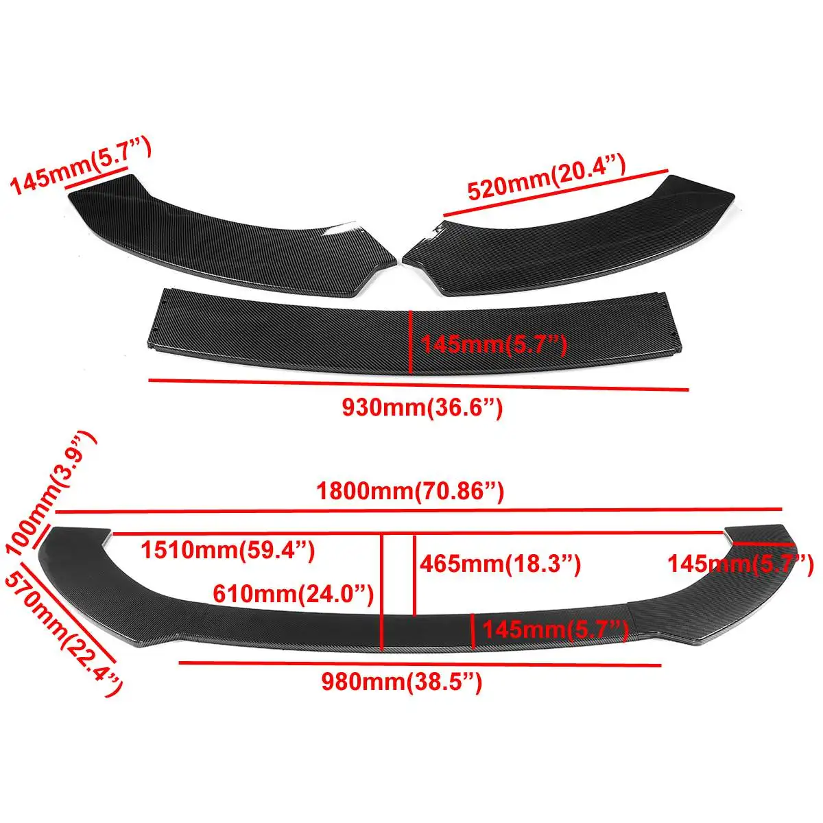 

New 3pcs Universal Car Front Lip Splitter Chin Bumper Diffuser Body Kits For Audi A4 A8 For BMW For Benz W204 For Toyota Camry