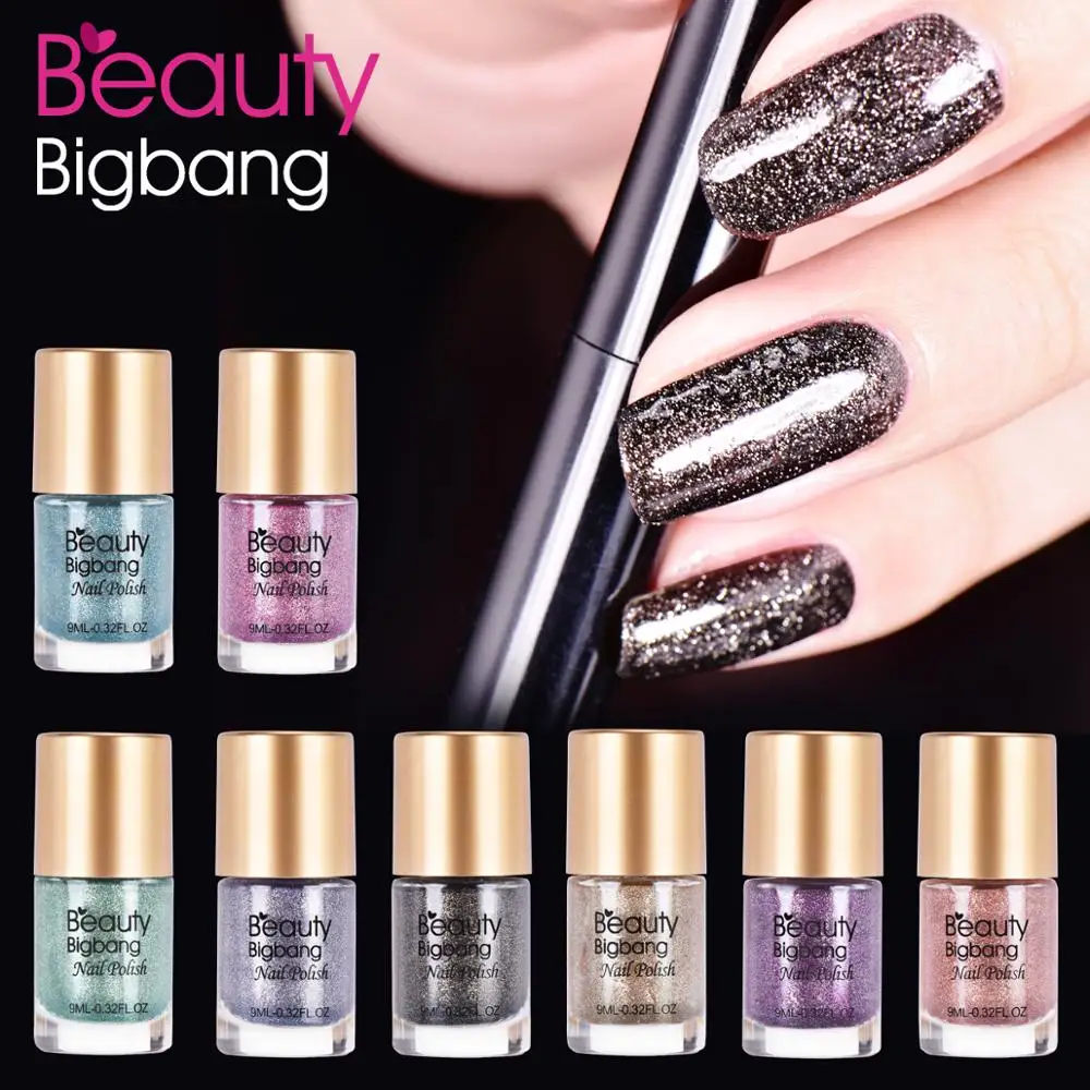 Beautybigbang 9 мл Кристальные жемчужные бриллианты Синий лак для ногтей Серебряный Блестящий Порошок стемпинг ногтей покрытие для дизайна ногтей