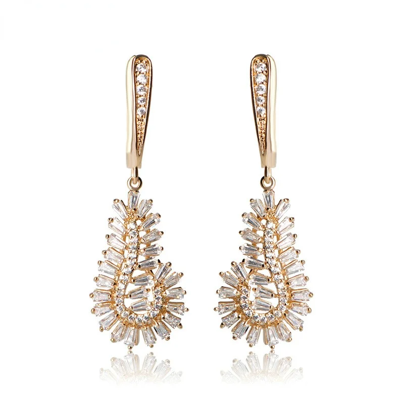 

Blucome Conch Dangle Hook Earrings For Women Party Luxury CZ Zircon Full Crystals Boucles d'oreilles Gold Color Copper Brincos
