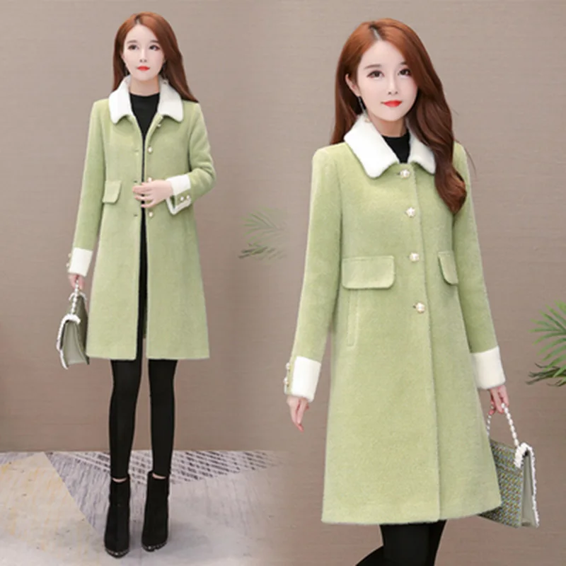 

Water Velvet Jacket Women Mid-Long winter Woolen Coat New Korean Thicken Imitation Gold velvet Woolen Coat Female Casual Tops