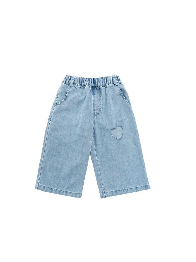 

2021 Summer New Girls Jeans Summer Children Thin Love Joker Casual Pants Tide