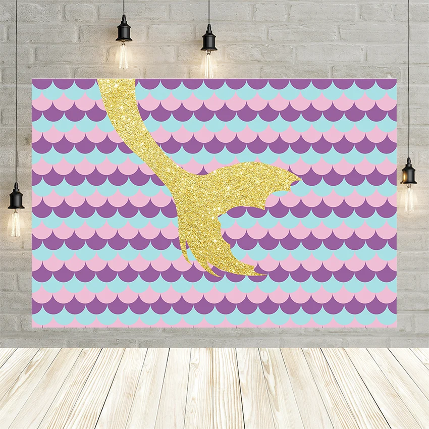 

Avezano Children Golden Mermaid Baby Shower Birthday Party Banner Poster Backdrop Photo Background Custom Photography Studio