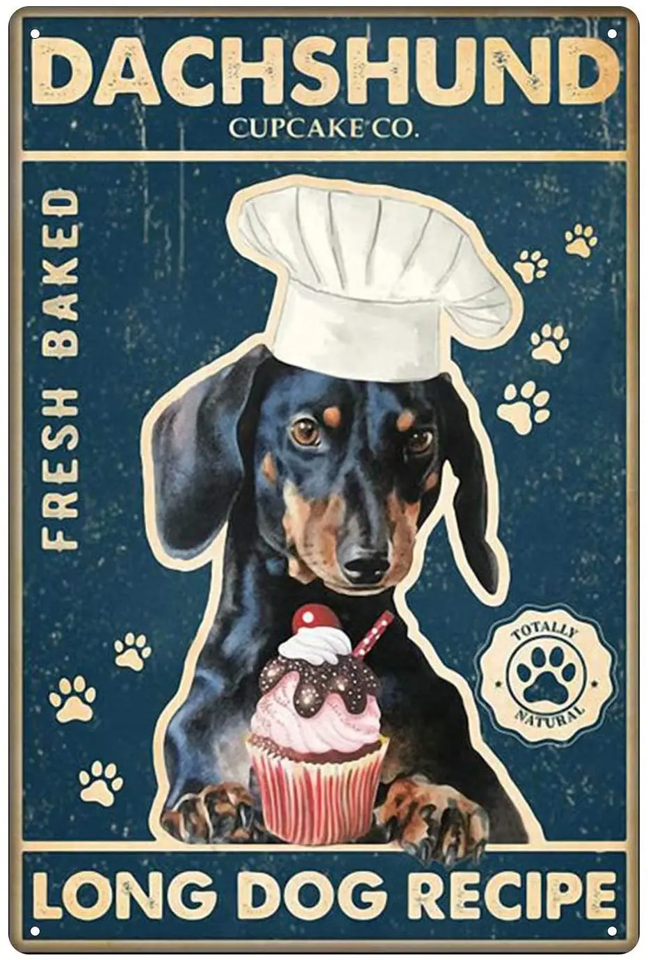 

Dog Making Cake Metal Tin Sign, Dachshund Long Dog Recipe Art Poster Iron Retro Painting Wall Decor Retro Bar Pub Diner Cafe