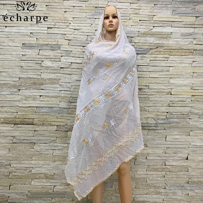 

Small Flower Chiffon splicing Design Dubai African Muslim Embroidery Scarf Chemical Lace Scarf for Shawls Pashmina EH116