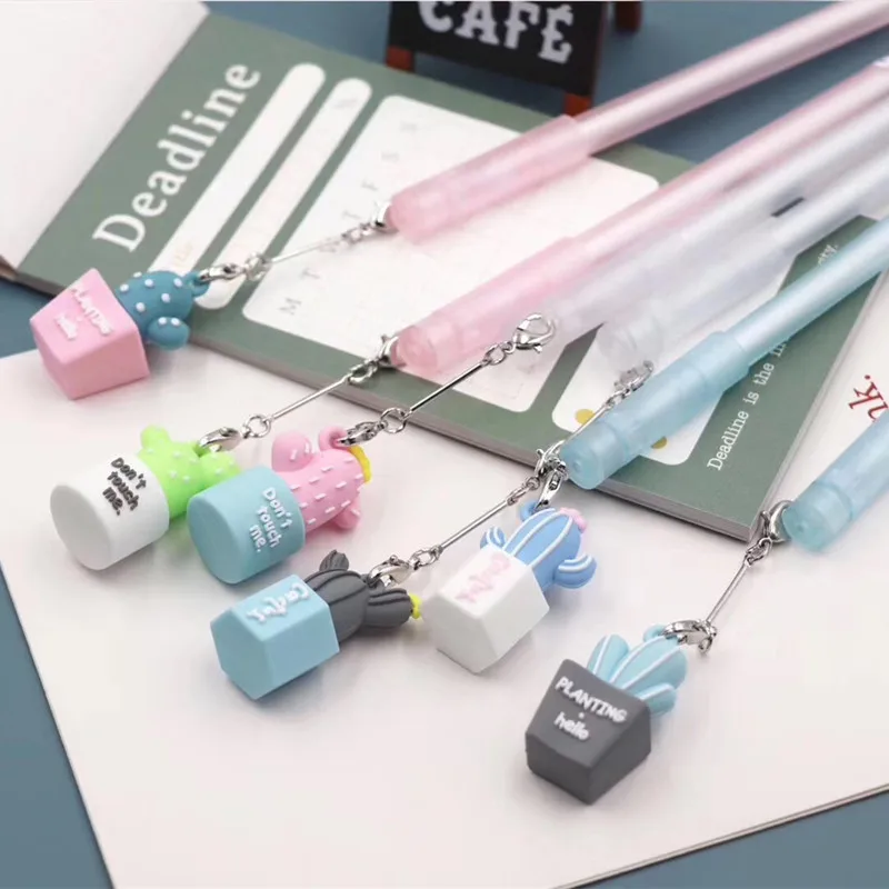 

48PCS Cactus Silica Gel Pendant Pen Creative Cactus Zhuan Pencil Sharpener Gel Pens Stationery Kawaii School Supplies