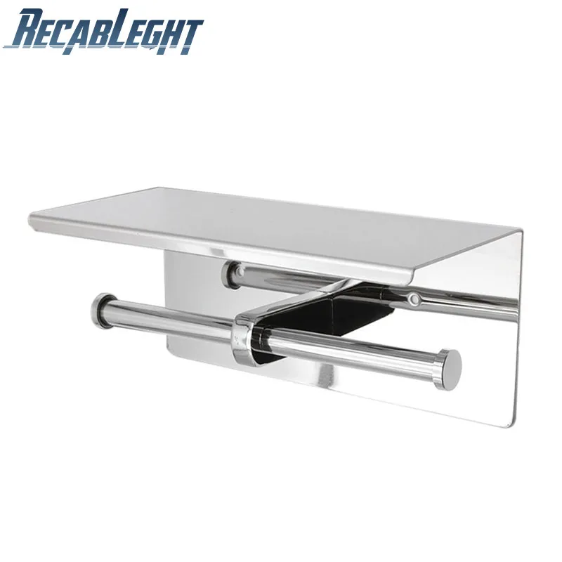 

Recableght Stainless Steel Toilet Paper Holder High Quality Wall Mount Double Roll Phone Tissue Holder Rack Bathroom Accessories