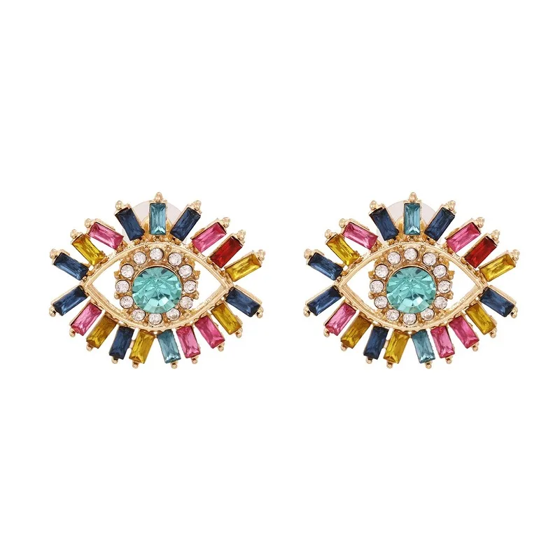 

2020 New Trendy Eye Shape Multicolor Crystal Earrings for Women Exaggeration Stud Earrings Female Jewellery Accessories