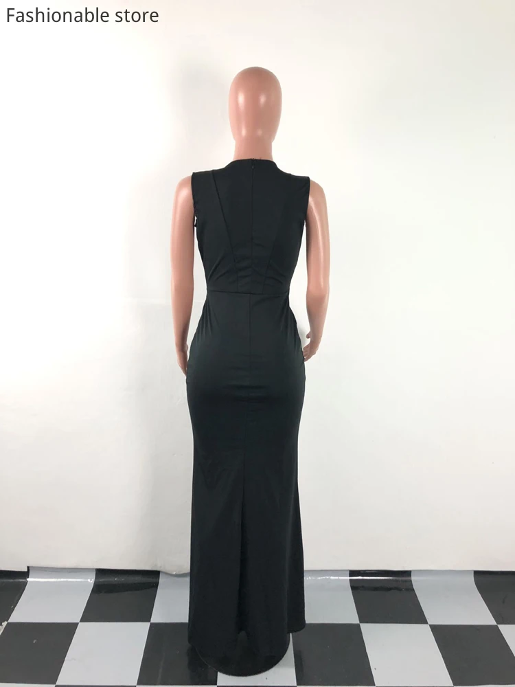 

Women Bling Sleeveless Deep V-neck Slim Sexy Split Party Dress