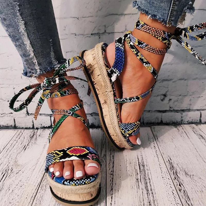 

Summer Women Snake Sandals Platform Heels Cross Strap Ankle Lace Peep Toe 2020 Fashion Beach Party Ladies Shoes Zapatos De Mujer