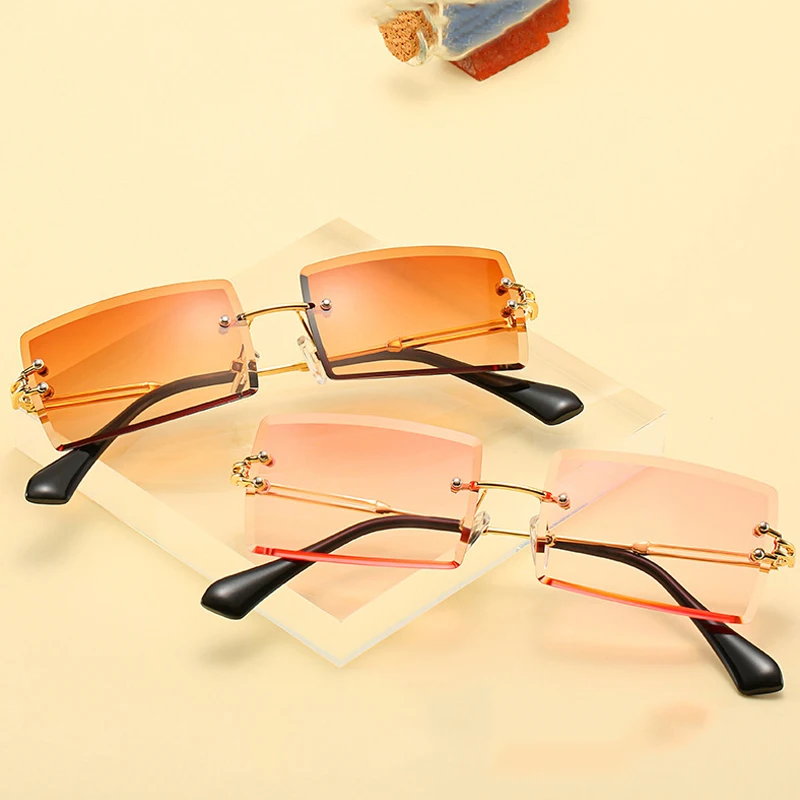 

Fashion Popular Rimless Rectangle Sunglasses Women Men Shades Alloy Glasses UV400