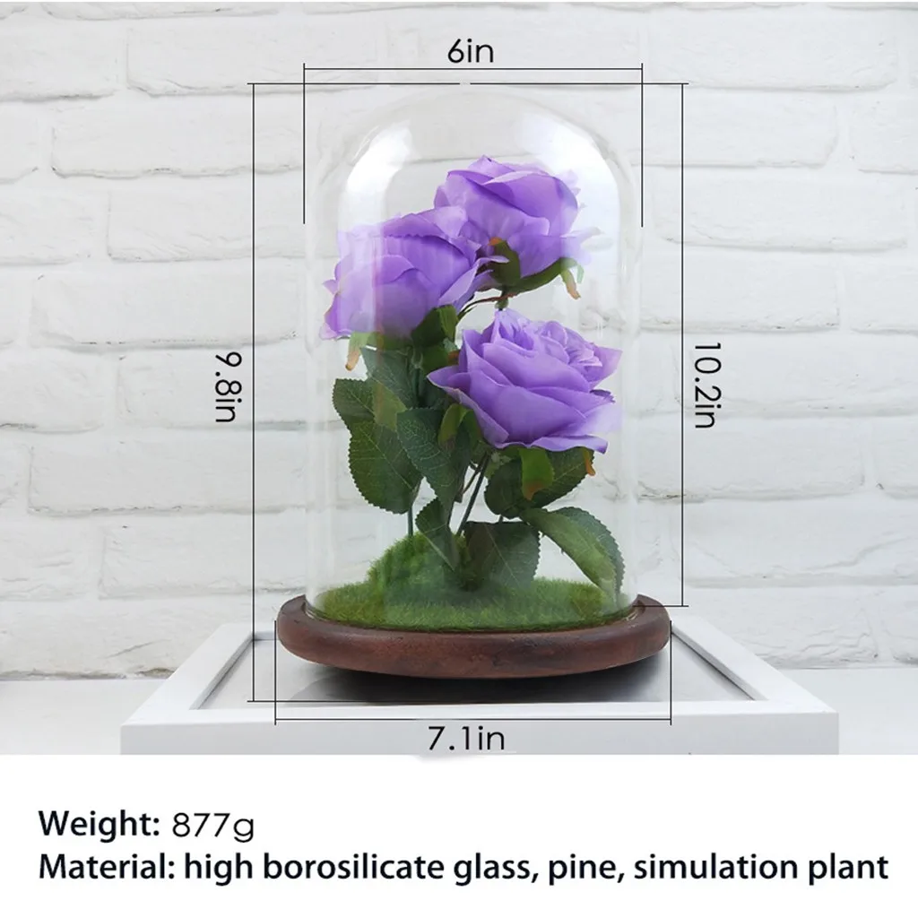 

[US in Stock]Romantic Immortal Flower Micro Landscape Rose Simulation Glass Shade Led Llight Desktop Ornaments Festival Gift