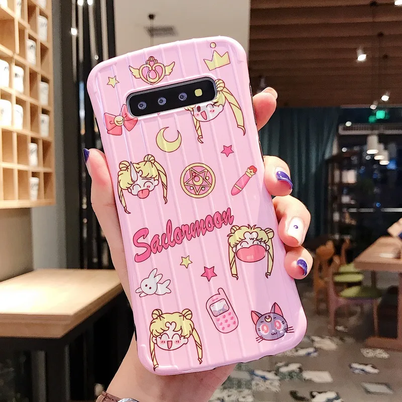 Противоударный чехол с рисунком Сейлор Мун для samsung Galaxy S10 Plus S8 S9 Модный 3D багажный