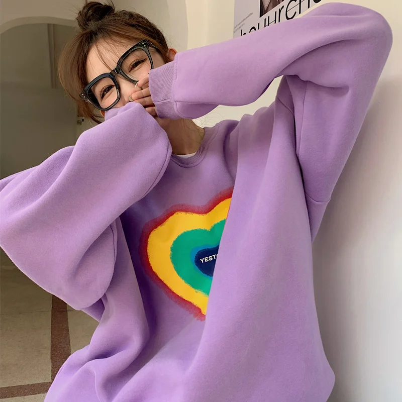 Женская толстовка с круглым вырезом Woherb фиолетовая зимняя 2021 | одежда